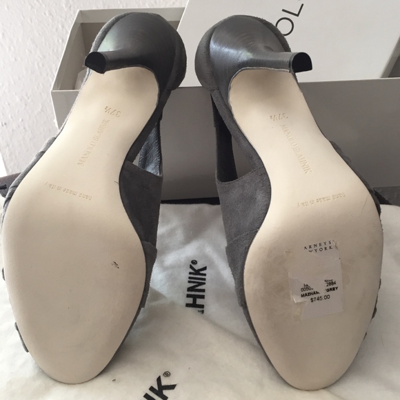 Manolo Blahnik Gray Suede Peep Toe Heels - Picture 3 of 8